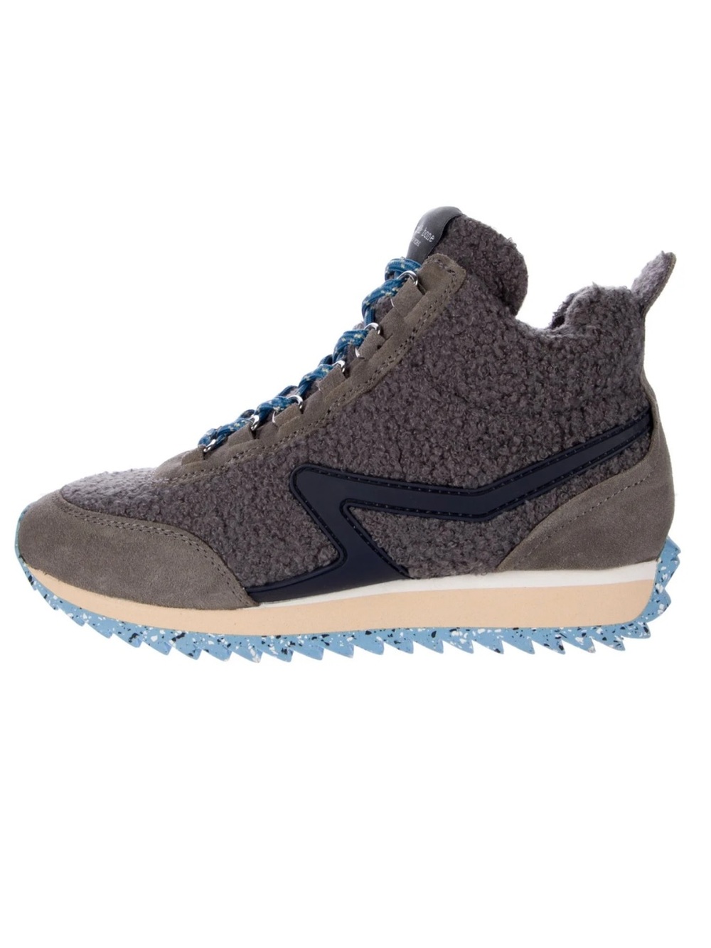 rag & bone grey shearling high-top wedge sneaker with blue sole